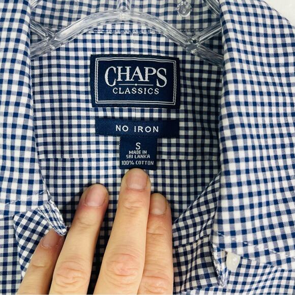 Chaps blue white gingham check preppy academia coastal button front top small - Picture 4 of 5